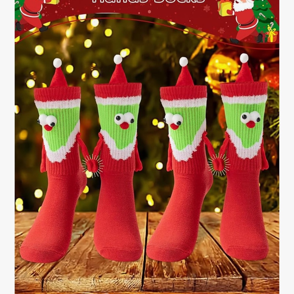 Funny Christmas Magnetic Socks 2 Pair Crazy Hand Socks Silly White Elephant Gift